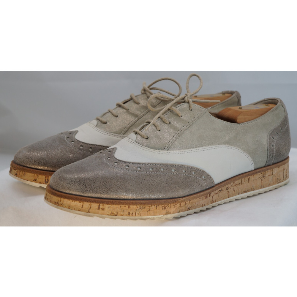 Paul Green Metallic Finish Leather Wingtip Brogue Oxford - Gray Tan White Sz 9 - Picture 8 of 13